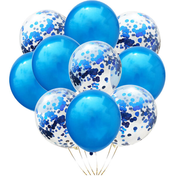 Set aus 10 Ballons Chrome & Konfetti in blau