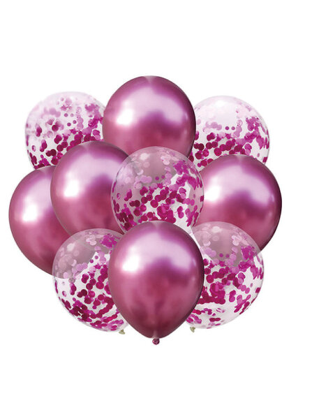 Set aus 10 Ballons Chrome & Konfetti in pink