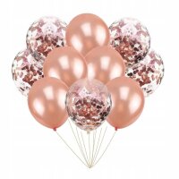 Set aus 10 Ballons Chrome & Konfetti in Roségold