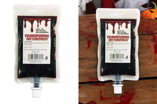 Blutkonserve oder Transfusion mit Kunstblut zu Halloween