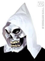 Glow in the dark Totenkopfmaske mit weisser Kapuze