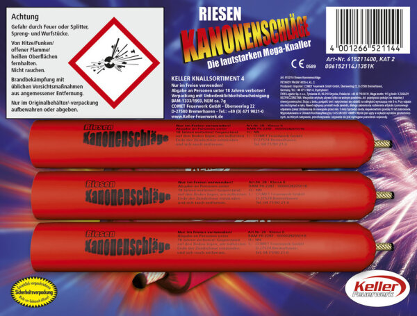 3 er Set Silvester Feuerwerk Reisen Kanonenschlag zylindrisch Kaliber D