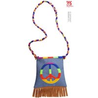 Hippie Handtasche mit Peace Zeichen und bunter Kordel