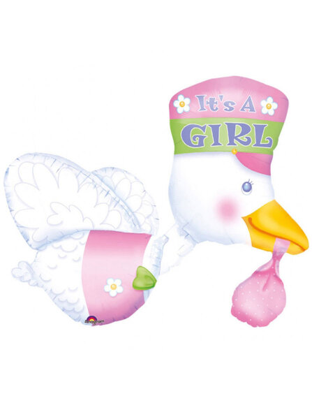 Storch in pink mit It´s a Girl Folienballon 81cm