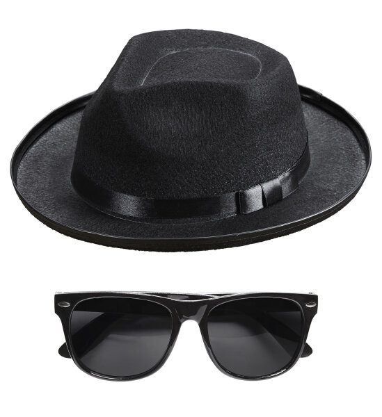 Blues Brothers Kostüm Set Hut und Brille