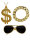 80 er Jahre Set Proll Dollar Goldkette, Brille und Armband